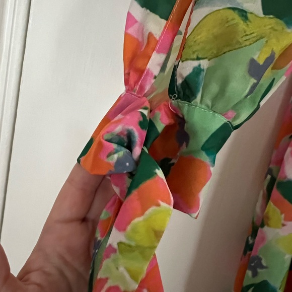 Pretty Little Thing Green Floral Print Puff Sleeve Tie Cuff Midi Dress USA 6 - Picture 6 of 7